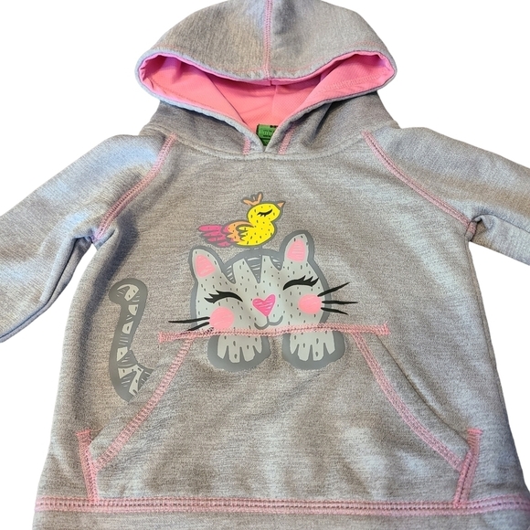 John Deere kitty cat  gray pink yellow long-sleeved kids hooded sweater - Picture 1 of 8